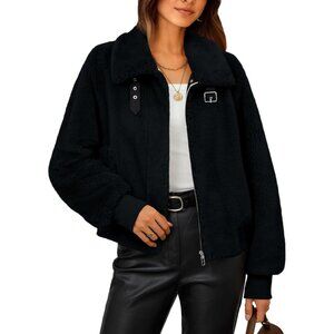2025 Women's Cropped Faux Fur Zip-Up Jacket - Warm Fall Fashion with Pockets